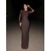 imageREORIA Womens Fall Mesh Sheer Long Sleeve Wedding Guest Dress Sexy Floral Bodycon Maxi Long DressesShaved Chocolate