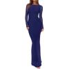 imageREORIA Womens Fall Mesh Sheer Long Sleeve Wedding Guest Dress Sexy Floral Bodycon Maxi Long DressesBellwether Blue