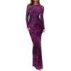imageREORIA Womens Fall Mesh Sheer Long Sleeve Wedding Guest Dress Sexy Floral Bodycon Maxi Long DressesPurple Nebula Blossom