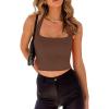 imageREORIA Womens Trendy Sexy Halter Neck Backless Seamless Sleeveless Y2K Cropped Tank Yoga Crop TopsCoffee