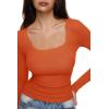 imageREORIA Long Sleeve Shirts for Women Scoop Neck Going Out Slim Basic Tshirts 2025 Trendy Tops Ribbed Knit Fall OutfitsOrange