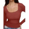 imageREORIA Long Sleeve Shirts for Women Scoop Neck Going Out Slim Basic Tshirts 2025 Trendy Tops Ribbed Knit Fall OutfitsRust