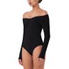 imageREORIA Womens Long Sleeve OffShoulder Strapless VNeck Double Layer Sexy Bodysuit 2025 FallWinter Designer CollectionBlack