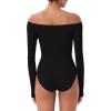 imageREORIA Womens Long Sleeve OffShoulder Strapless VNeck Double Layer Sexy Bodysuit 2025 FallWinter Designer CollectionBlack