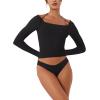 imageREORIA Womens Long Sleeve Square Neck Top Double Layer Reversible Sexy Crop Tops 2025 FallWinter Designer CollectionBlack