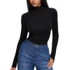 imageREORIA Womens Wool Blend Turtleneck Long Sleeve Basic Bodysuit Tops Fall ClothesBlack Onyx