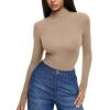 imageREORIA Womens Wool Blend Turtleneck Long Sleeve Basic Bodysuit Tops Fall ClothesLight Taupe