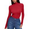 imageREORIA Womens Wool Blend Turtleneck Long Sleeve Basic Bodysuit Tops Fall ClothesRibbon Red