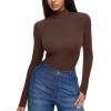 imageREORIA Womens Wool Blend Turtleneck Long Sleeve Basic Bodysuit Tops Fall ClothesShaved Chocolate