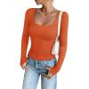 imageREORIA Long Sleeve Shirts for Women Scoop Neck Going Out Slim Basic Tshirts 2025 Trendy Tops Ribbed Knit Fall OutfitsOrange