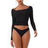 imageREORIA Womens Long Sleeve Square Neck Top Double Layer Reversible Sexy Crop Tops 2025 FallWinter Designer CollectionBlack