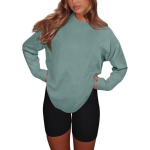 imageREORIA Womens Oversized Long Sleeve T Shirts 2025 Basic Crewneck Tee Fall Tops Casual Y2K ClothesLight Green