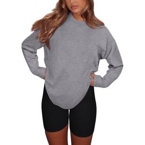 imageREORIA Womens Oversized Long Sleeve T Shirts 2025 Basic Crewneck Tee Fall Tops Casual Y2K ClothesLight Grey