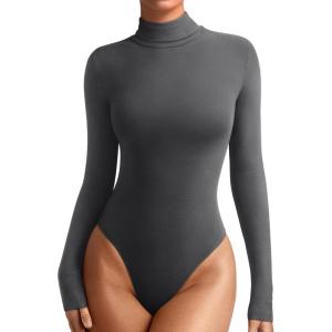 imageREORIA Womens Wool Blend Turtleneck Long Sleeve Basic Bodysuit Tops Fall ClothesDark Shadow