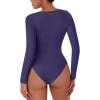 imageREORIA Womens Long Sleeve Bodysuits Fall Basic Round Neck Lightweight Double Lined Layering Slim Body Suit TopsDeep Blue