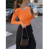 imageREORIA Womens Long Sleeve Bodysuits Fall Basic Round Neck Lightweight Double Lined Layering Slim Body Suit TopsHarvest Pumpkin
