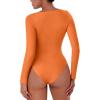 imageREORIA Womens Long Sleeve Bodysuits Fall Basic Round Neck Lightweight Double Lined Layering Slim Body Suit TopsHarvest Pumpkin