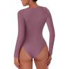 imageREORIA Womens Long Sleeve Bodysuits Fall Basic Round Neck Lightweight Double Lined Layering Slim Body Suit TopsMarsala