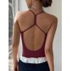 imageREORIA Womens Sexy Scoop Neck Backless Bodysuits Open TBack Cami Sleeveless Bodysuit Tank Top TrendyBurdundy