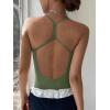 imageREORIA Womens Sexy Scoop Neck Backless Bodysuits Open TBack Cami Sleeveless Bodysuit Tank Top TrendyDark Green