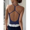 imageREORIA Womens Sexy Scoop Neck Backless Bodysuits Open TBack Cami Sleeveless Bodysuit Tank Top TrendyEstate Blue