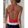 imageREORIA Womens Sexy Scoop Neck Backless Bodysuits Open TBack Cami Sleeveless Bodysuit Tank Top TrendyRed
