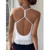 imageREORIA Womens Sexy Scoop Neck Backless Bodysuits Open TBack Cami Sleeveless Bodysuit Tank Top TrendyWhite