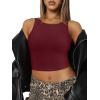 imageREORIA Womens Sexy Sleeveless Racer Back Tank Tops Halter Neck Crop TopsBurgundy