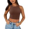 imageREORIA Womens Sexy Sleeveless Racer Back Tank Tops Halter Neck Crop TopsCoffee