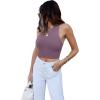 imageREORIA Womens Sexy Sleeveless Racer Back Tank Tops Halter Neck Crop TopsGrey Purple