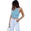imageREORIA Womens Sexy Sleeveless Racer Back Tank Tops Halter Neck Crop TopsSky Blue