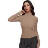 imageREORIA Womens Turtleneck Tops Slim Basic Mock Neck Long Sleeve Shirts 2025 Fall Winter Layering OutfitsKhaki
