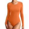imageREORIA Womens Long Sleeve Bodysuits Fall Basic Round Neck Lightweight Double Lined Layering Slim Body Suit TopsHarvest Pumpkin