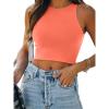 imageREORIA Womens Sexy Sleeveless Racer Back Tank Tops Halter Neck Crop TopsNeon Pink