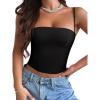 imageREORIA Womens Square Neck Adjustable Straps Backless Y2K Going Out Corset Crop TopsBlack