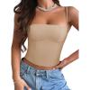 imageREORIA Womens Square Neck Adjustable Straps Backless Y2K Going Out Corset Crop TopsNude