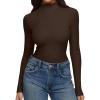 imageREORIA Womens Turtleneck Tops Slim Basic Mock Neck Long Sleeve Shirts 2025 Fall Winter Layering OutfitsCoffee