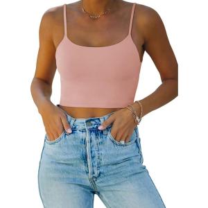 imageREORIA Womens Sexy Adjustable Spaghetti Strap Double Lined Seamless Camisole Tank Yoga Crop TopsPink