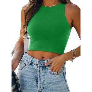 imageREORIA Womens Sexy Sleeveless Racer Back Tank Tops Halter Neck Crop TopsGreen
