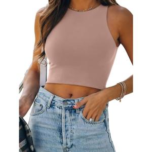 imageREORIA Womens Sexy Sleeveless Racer Back Tank Tops Halter Neck Crop TopsPantone