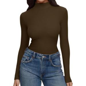 imageREORIA Womens Turtleneck Tops Slim Basic Mock Neck Long Sleeve Shirts 2025 Fall Winter Layering OutfitsAqua Green
