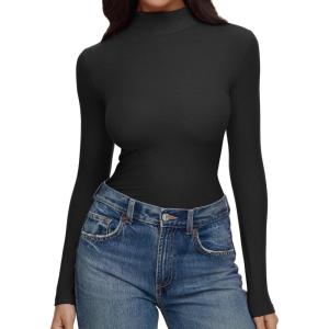 imageREORIA Womens Turtleneck Tops Slim Basic Mock Neck Long Sleeve Shirts 2025 Fall Winter Layering OutfitsBlack