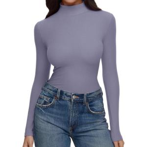 imageREORIA Womens Turtleneck Tops Slim Basic Mock Neck Long Sleeve Shirts 2025 Fall Winter Layering OutfitsLight Haze Blue