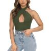 imageREORIA Butsmooth Womens Trendy Sexy Casual V Neck Double Lined Sleeveless Slimming Going Out Tank Top BodysuitsDark Green