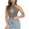 imageREORIA Butsmooth Womens Trendy Sexy Casual V Neck Double Lined Sleeveless Slimming Going Out Tank Top BodysuitsDeep Grey