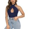 imageREORIA Butsmooth Womens Trendy Sexy Casual V Neck Double Lined Sleeveless Slimming Going Out Tank Top BodysuitsEstate Blue