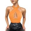 imageREORIA Butsmooth Womens Trendy Sexy Casual V Neck Double Lined Sleeveless Slimming Going Out Tank Top BodysuitsOrange