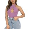 imageREORIA Butsmooth Womens Trendy Sexy Casual V Neck Double Lined Sleeveless Slimming Going Out Tank Top BodysuitsViolet
