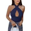 imageREORIA Butsmooth Womens Trendy Sexy Casual V Neck Double Lined Sleeveless Slimming Going Out Tank Top BodysuitsEstate Blue