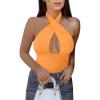 imageREORIA Butsmooth Womens Trendy Sexy Casual V Neck Double Lined Sleeveless Slimming Going Out Tank Top BodysuitsOrange